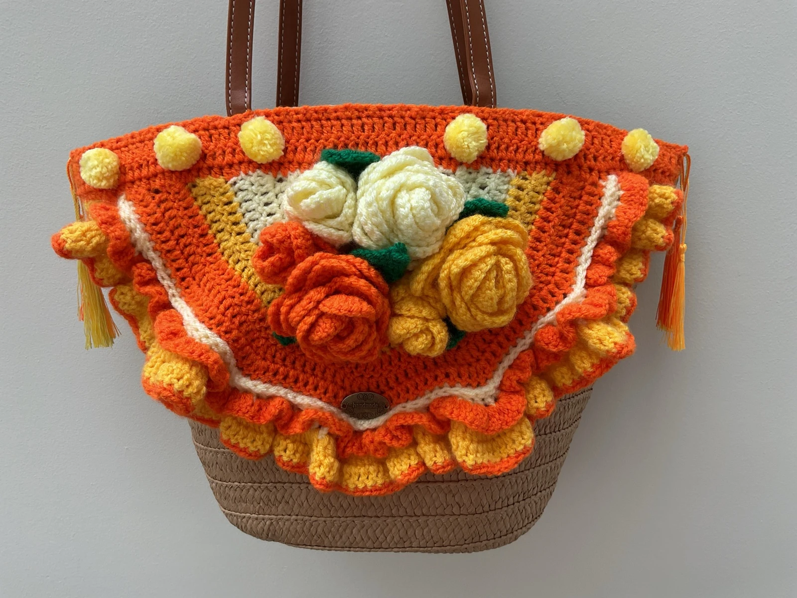 Mand/Tas Orange Rose. Made By Anne. SALE!